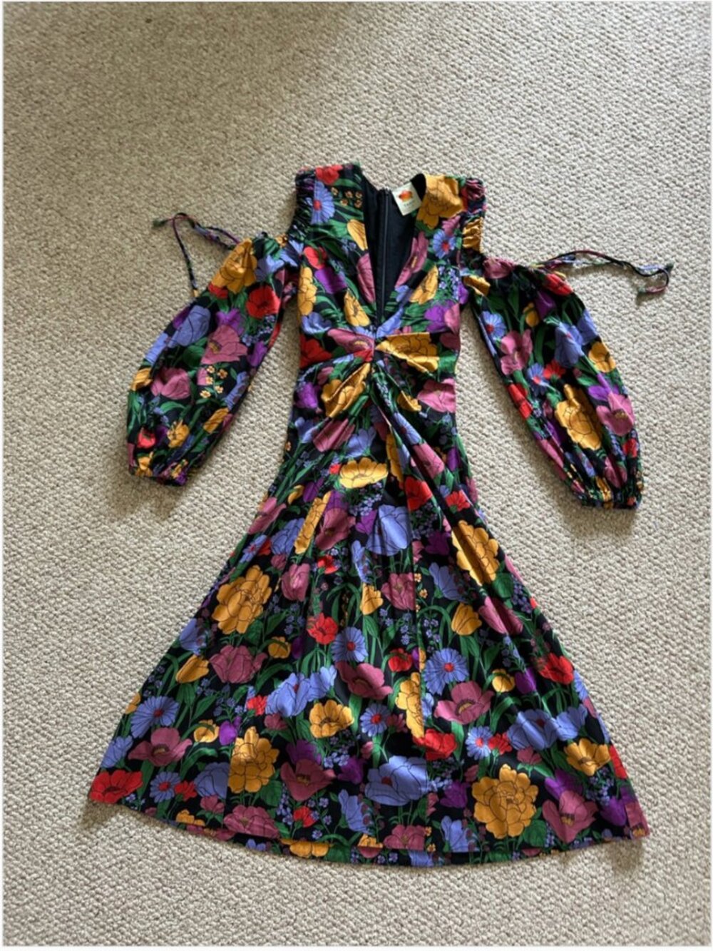 Farm Rio Floral Cotton Cold Shoulders Midi Dress size XS - Picture 5 of 10